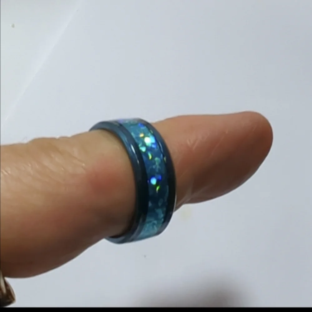 Unisex Men's/Women Synthetic Blue Opal Inlay Blue Tungsten Wedding Band Size 8